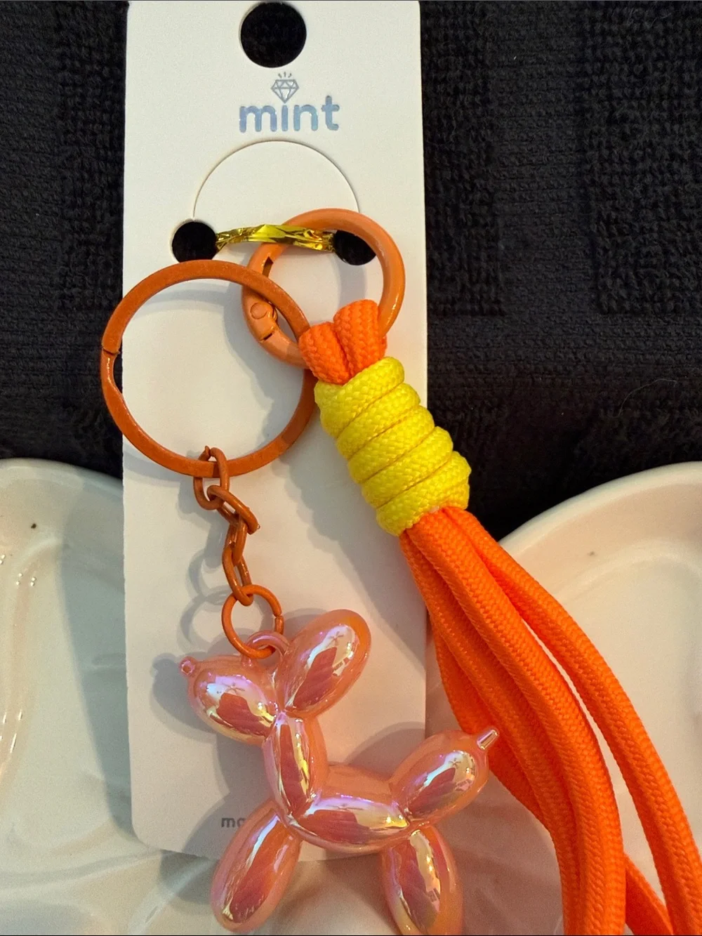 Mint Orange and Pink Iridescent Balloon Dog Tassel Keychain
